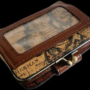 Patricia Nash Brown Leather Map Print Card Holder